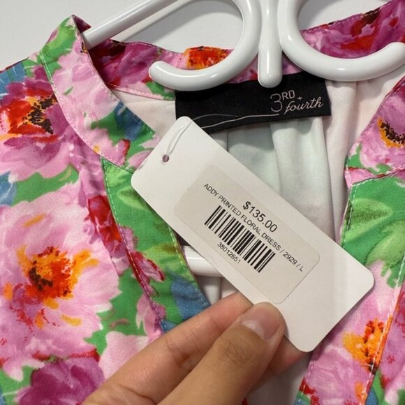 NWT 3rd + fourth Peony Print Smocked Mini Dress with Ruffle Sleeves size L - Picture 7 of 9